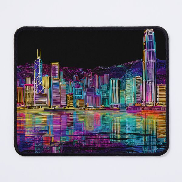 Item preview, Hong Kong Futuristic Neon Skyline – Cool Spectrum designed and sold by SkylineVistas Designs.