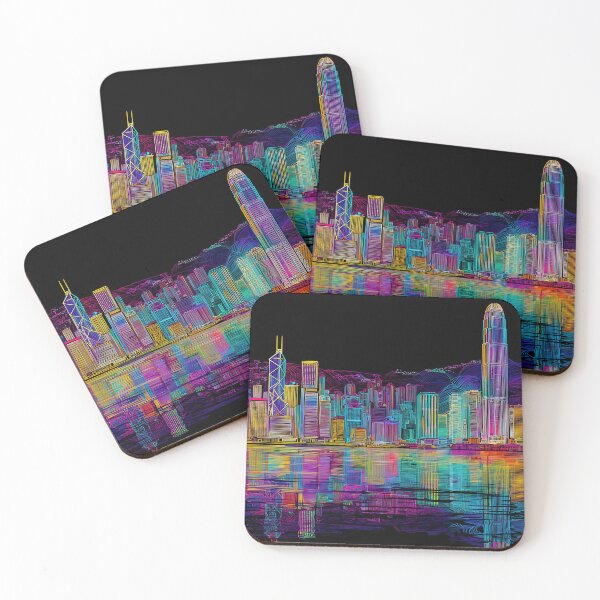 Item preview, Hong Kong Futuristic Neon Skyline – Cool Spectrum designed and sold by SkylineVistas Designs.