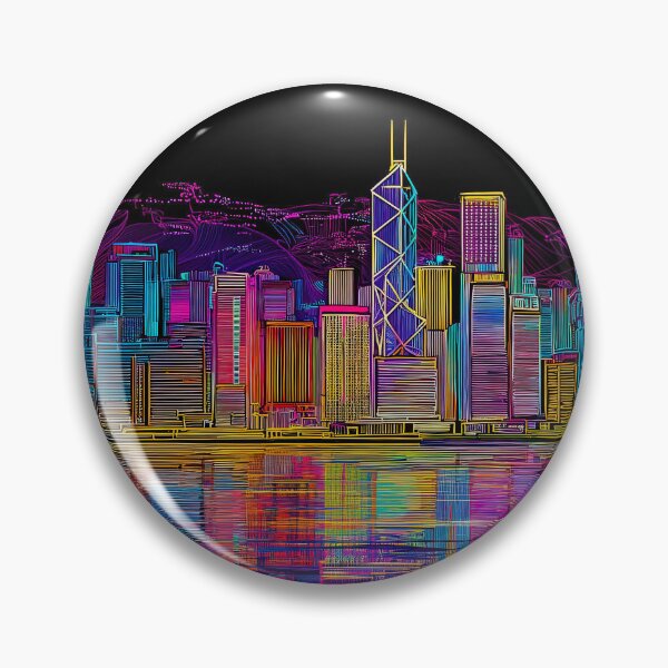 Item preview, Hong Kong Futuristic Neon Skyline – Cool Spectrum designed and sold by SkylineVistas Designs.