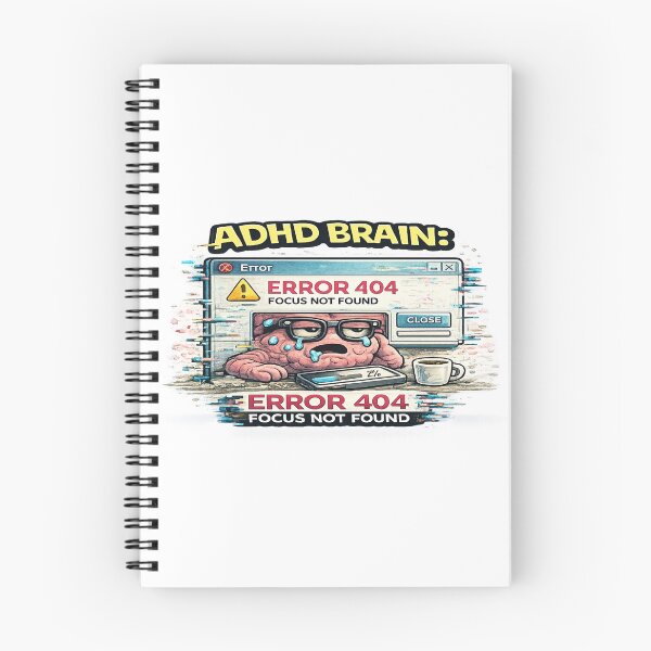 Item preview, ADHD Brain Error 404 Focus Not Found Funny Tech Meme designed and sold by FeralMindStudio.