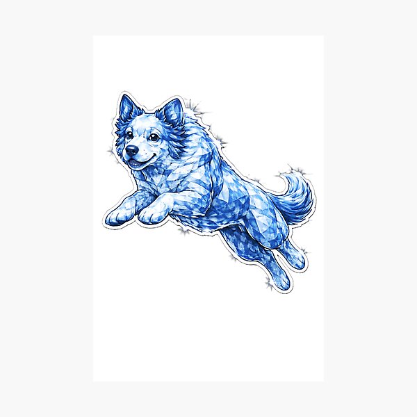 Item preview, Blue Crystal Fluffy Dog Jumping Pose designed and sold by CLOUTKULT.