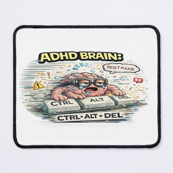 Item preview, ADHD Brain Ctrl Alt Del Funny Reset Meme Sticker designed and sold by FeralMindStudio.