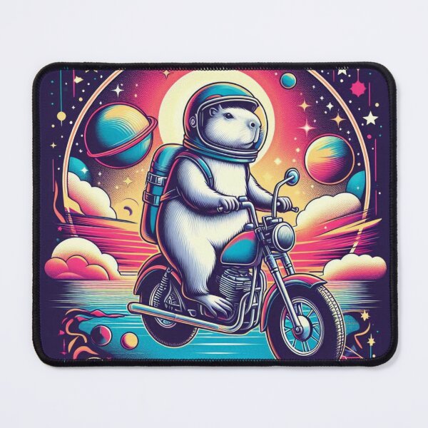 Item preview, Cosmic Capybara Rider – Neon Space Adventure Poster designed and sold by Dogandesighn.