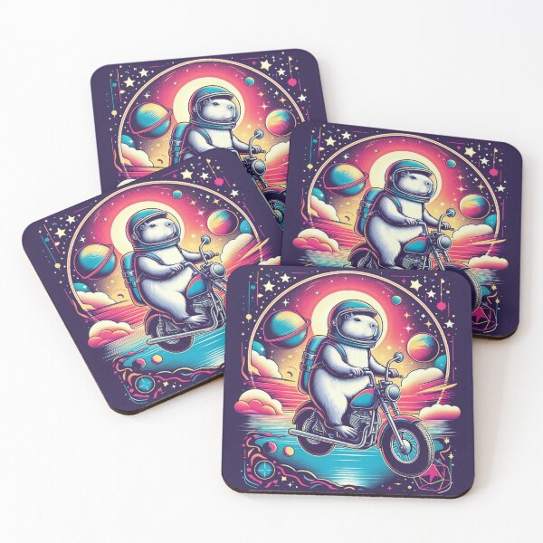 Item preview, Cosmic Capybara Rider – Neon Space Adventure Poster designed and sold by Dogandesighn.