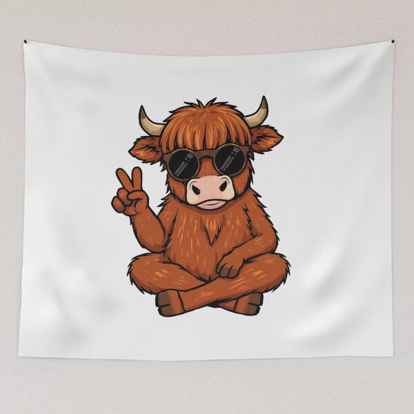 Item preview, Cool Highland Cow Peace Sign - Scottish Heilan Coo in Sunglasses designed and sold by Loom on the Loch.