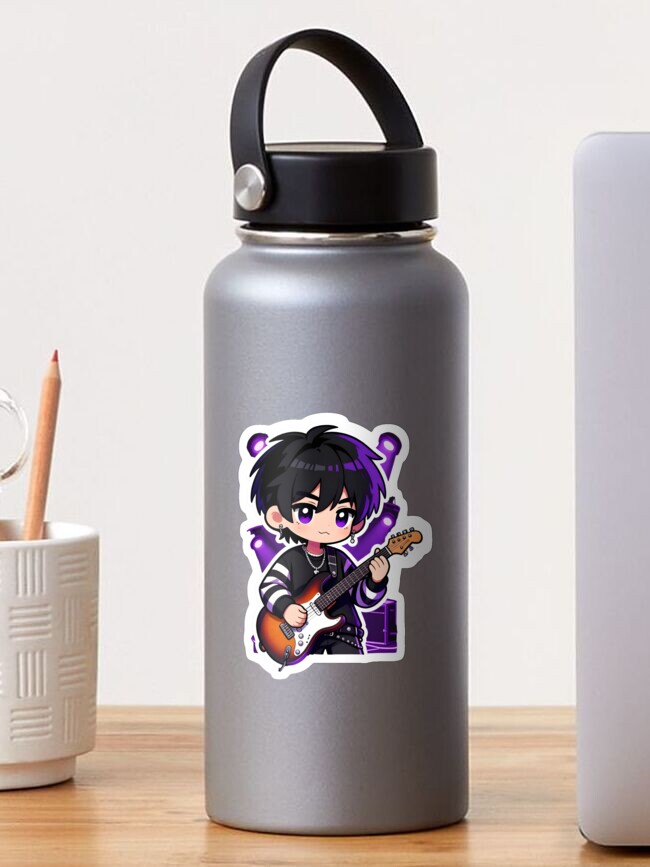 Thumbnail 1 of 3, Sticker, music emo Cute Emo Guitarist Character designed and sold by Uglyandcute.
