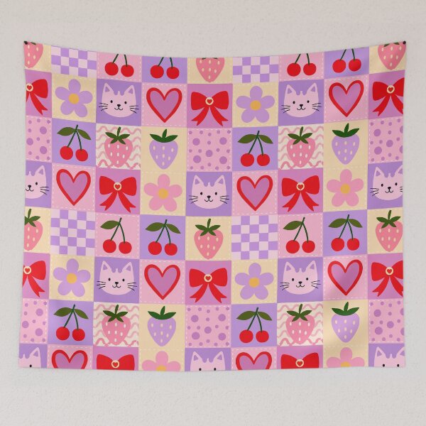 Item preview, Purple Cat Patchwork Quilt Seamless Pattern Valentine Red Bow Coquette Retro designed and sold by FRH Design ⭐⭐⭐⭐⭐.