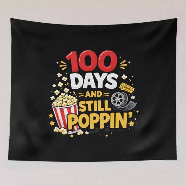 Item preview, 100 Days And Still Poppin Neon Red Glow Black Background Colorful Popcorn 100th Day School Shirt designed and sold by JaaCreativeShop.