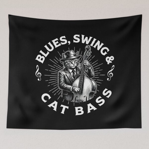 Item preview, Blues Swing and Cat Bass Jazz Musician Kitty Retro Jazz Music  designed and sold by Emmatshirt1.