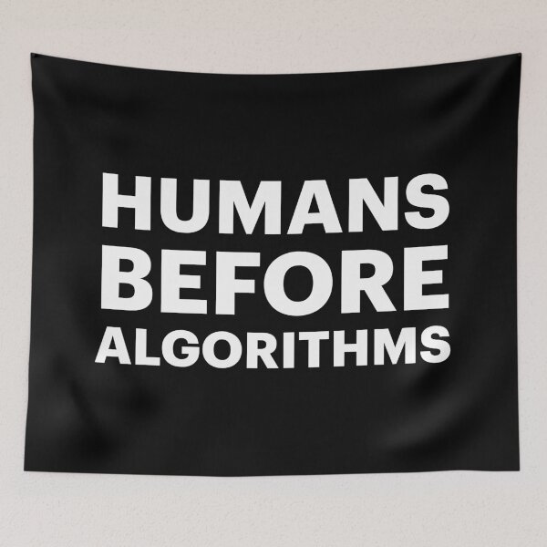 Item preview, HUMANS BEFORE ALGORITHMS | Anti-AI Protest (White text) designed and sold by STUDIO-72.