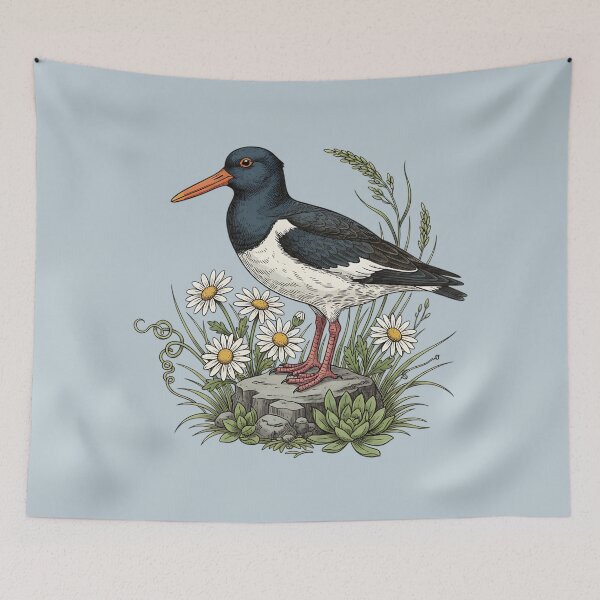 Item preview, Oystercatcher Coastal Daisy Vintage Art designed and sold by BirdsnStuff.