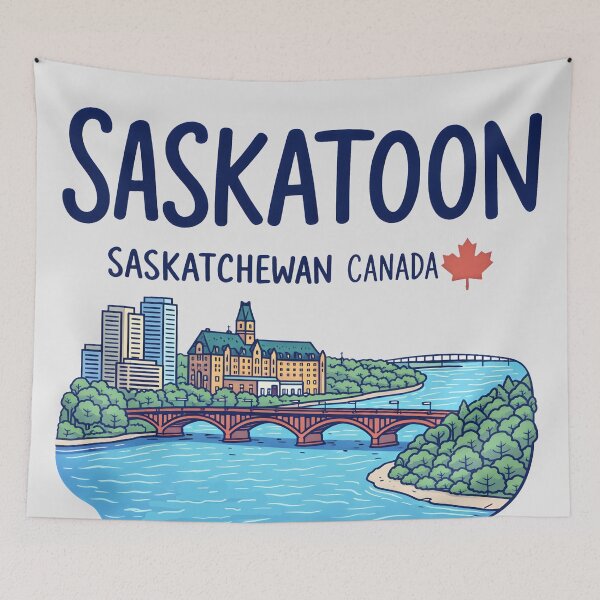 Item preview, Saskatoon Saskatchewan Canada Cute Colorful Skyline Landscape designed and sold by HowToCanadian.