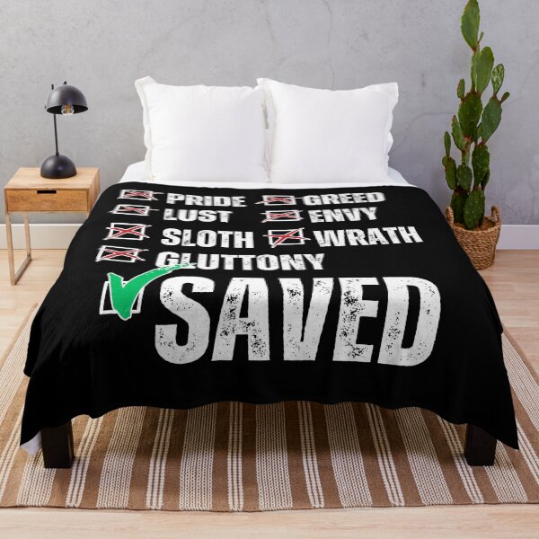 Item preview, Saved Not Sinful – Seven Deadly Sins Checklist Christian Salvation Design Distressed White Font designed and sold by GFamilyC.