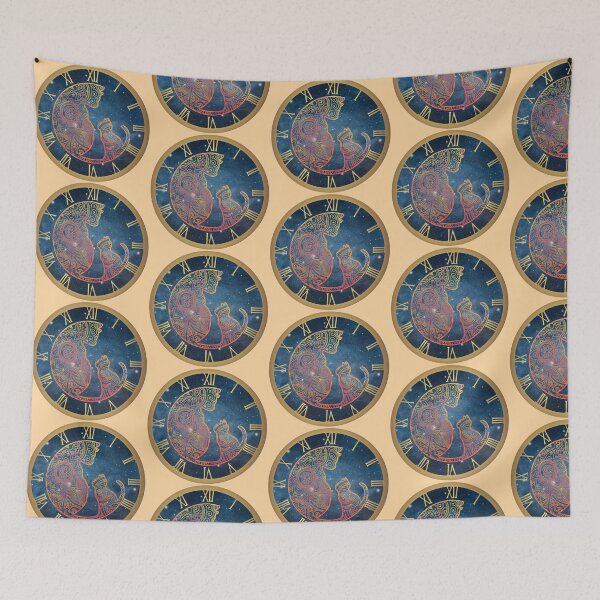 Item preview, Celestial Cat Mandala Clock Illustration designed and sold by 3DDesignSpot.