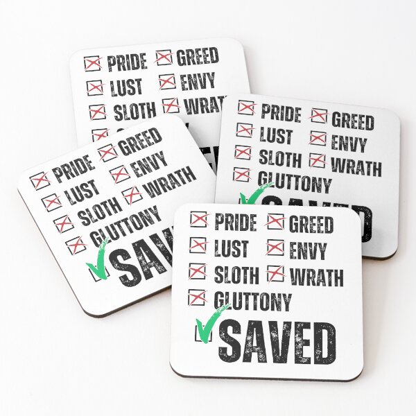 Item preview, Saved Not Sinful – Seven Deadly Sins Checklist Christian Salvation Design Distressed Black Font designed and sold by GFamilyC.