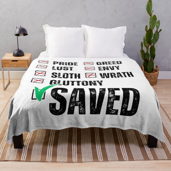 Item preview, Saved Not Sinful – Seven Deadly Sins Checklist Christian Salvation Design Distressed Black Font designed and sold by GFamilyC.