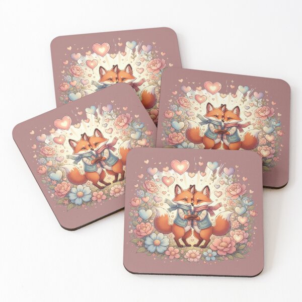 Item preview, Adorable Fox Couple Illustration – Cute Hearts Design designed and sold by Bittor18.