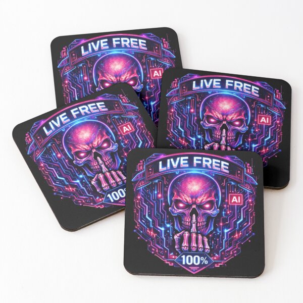 Item preview, Cyberpunk Neon Skull "Live Free" | 100% AI Hacker Aesthetic | Synthwave Tech Art designed and sold by JonathanP514.