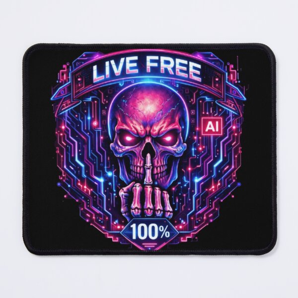 Item preview, Cyberpunk Neon Skull "Live Free" | 100% AI Hacker Aesthetic | Synthwave Tech Art designed and sold by JonathanP514.