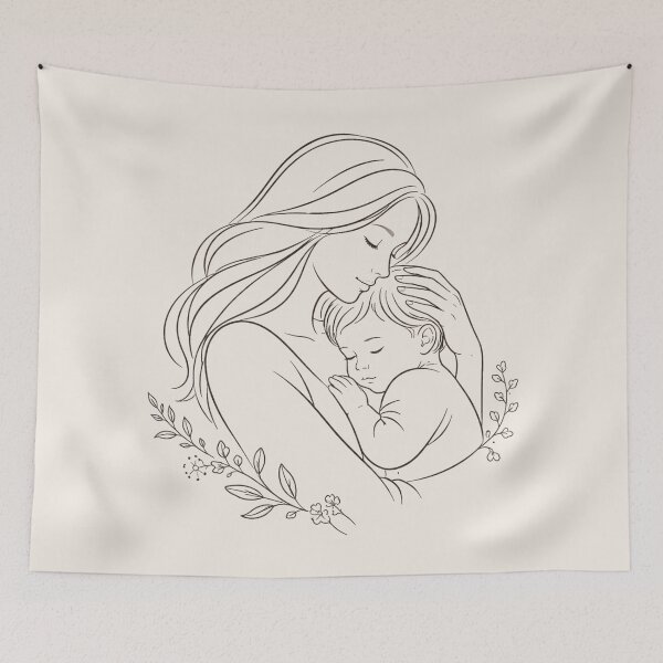 Item preview, Minimalist Mother and Child Line Art - Tender Love Illustration designed and sold by Nature's Palette.