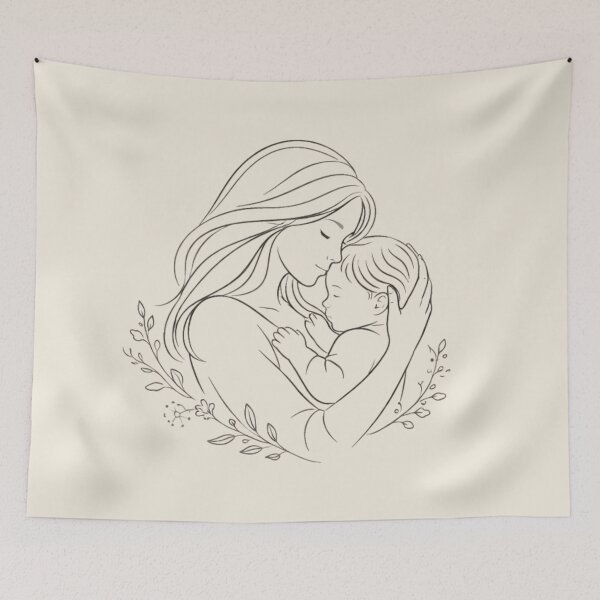 Item preview,  Tender Mom and Baby Illustration - Modern Line Art designed and sold by Nature's Palette.
