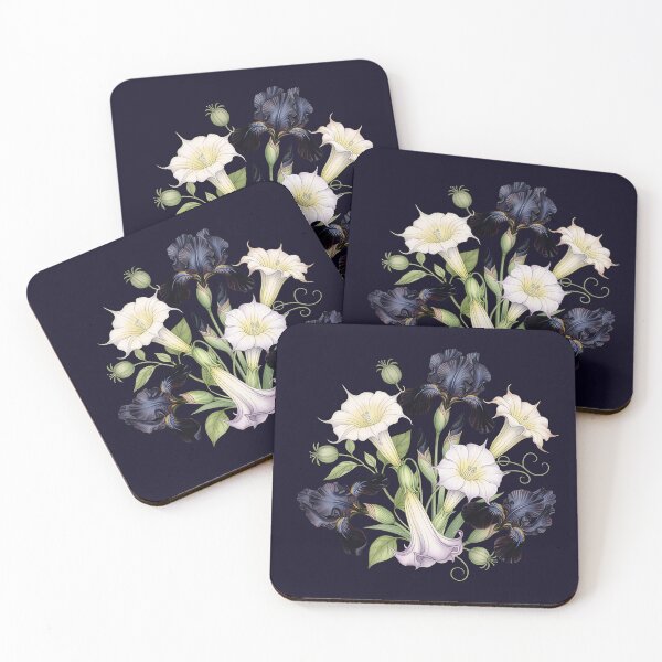 Item preview, Midnight Irises and White Datura - Gothic Botanical Moon Garden designed and sold by LinaValearte.