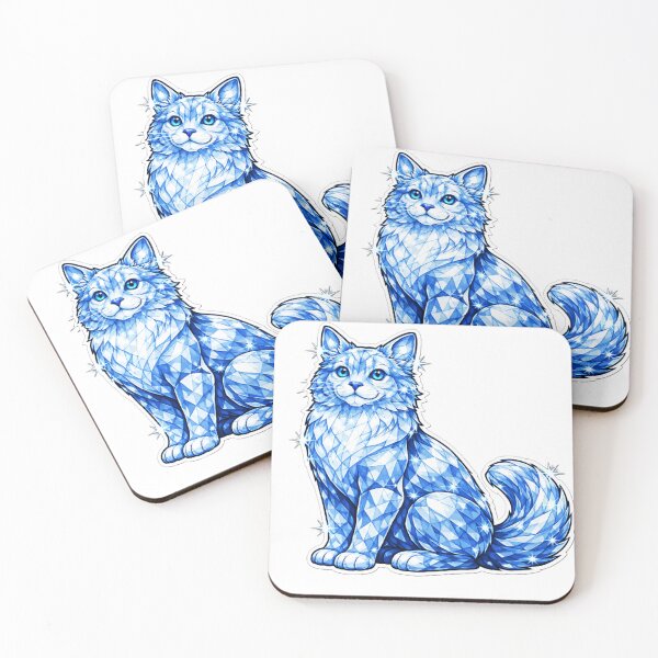 Item preview, Blue Crystal Longhaired Cat Geometry Facets Gemstone Art designed and sold by CLOUTKULT.