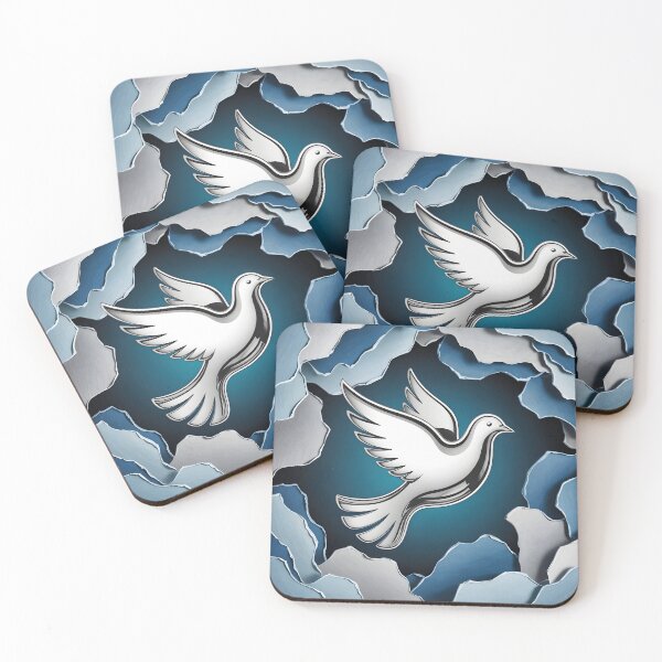 Item preview, Dove breaking through shattered blue and silver background designed and sold by Creative88Art.