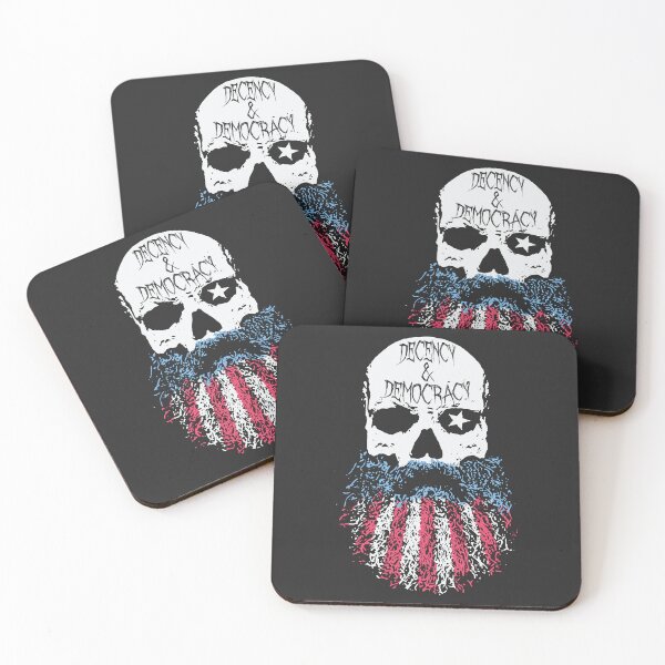 Item preview, Decency and Democracy or Death - patriotic bearded skull designed and sold by Winner Chicken Dinner Designs.