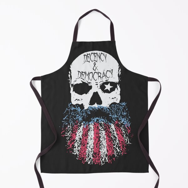 Item preview, Decency and Democracy or Death - patriotic bearded skull designed and sold by Winner Chicken Dinner Designs.