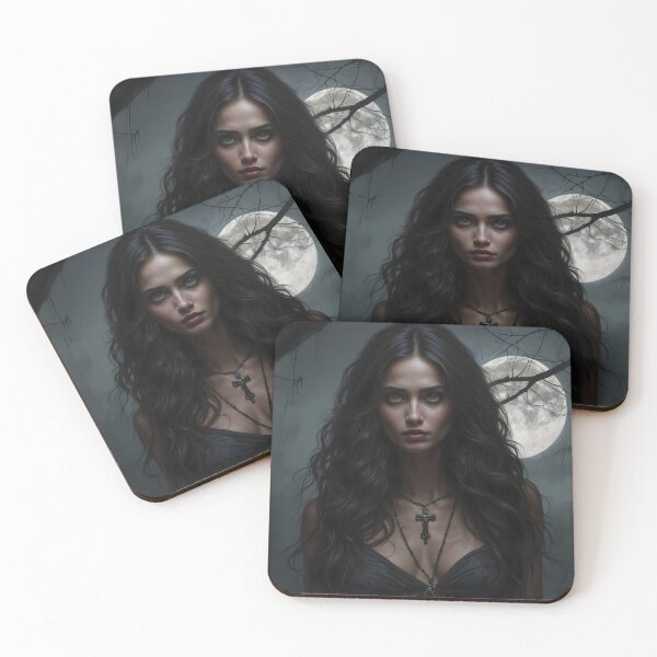 Item preview, Moonlit Mystery – Dark Forest Woman Portrait Art designed and sold by ShadeScapeArt.
