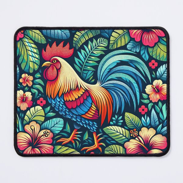 Item preview, Vibrant Tropical Rooster with Colorful Hibiscus Flowers designed and sold by BrickByDream.