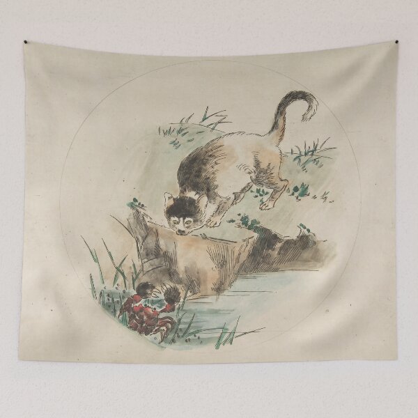 Item preview, A Cat Hunting a Crab (French 1850–1914) Hand-colored etching designed and sold by dgelpicmdRB.