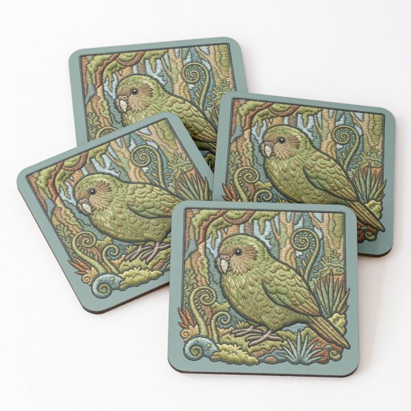 Item preview, Embroidered Kākāpō Parrot – Faux Stitch Forest Art designed and sold by MvuuStudio.