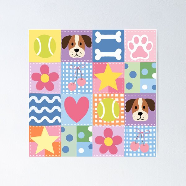 Item preview, Pastel Pink Dog Patchwork Quilt Seamless Pattern Valentine Fun Bow Coquette Retro designed and sold by FRH Design ⭐⭐⭐⭐⭐.