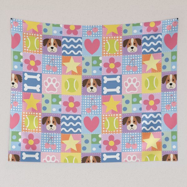 Item preview, Pastel Pink Dog Patchwork Quilt Seamless Pattern Valentine Fun Bow Coquette Retro designed and sold by FRH Design ⭐⭐⭐⭐⭐.
