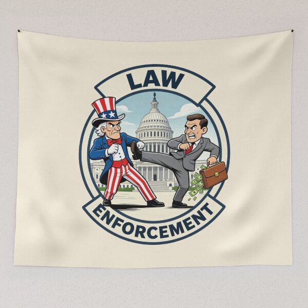 Item preview, Copy2 of Law Enforcement vs Corruption Political Cartoon – Justice Defeats Greed Government Art designed and sold by Williams Anderson.