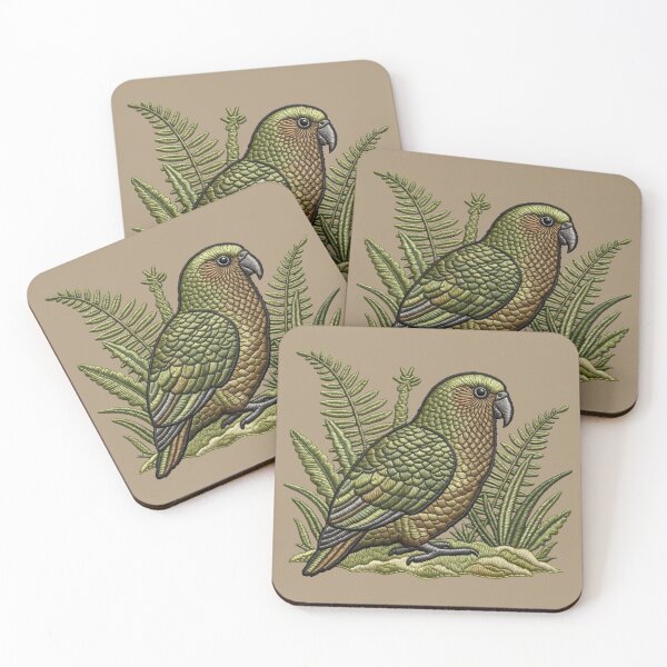 Item preview, Embroidered Kea Forest Panel – Faux Stitch Wildlife designed and sold by MvuuStudio.
