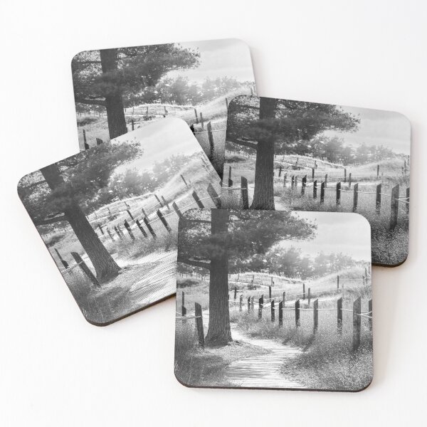 Item preview, Kohler Andrae State Park tree and boardwalk in black and white designed and sold by TerraMediaLLC.
