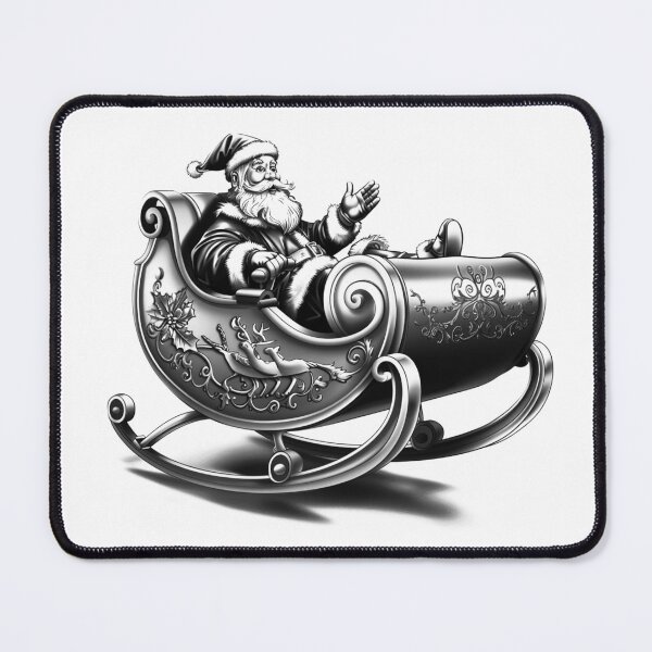 Item preview, Santa in Sleigh – Ornate Vintage Black and White Christmas Illustration designed and sold by inkoutninja.