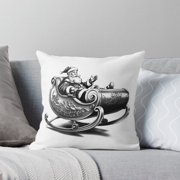 Item preview, Santa in Sleigh – Ornate Vintage Black and White Christmas Illustration designed and sold by inkoutninja.