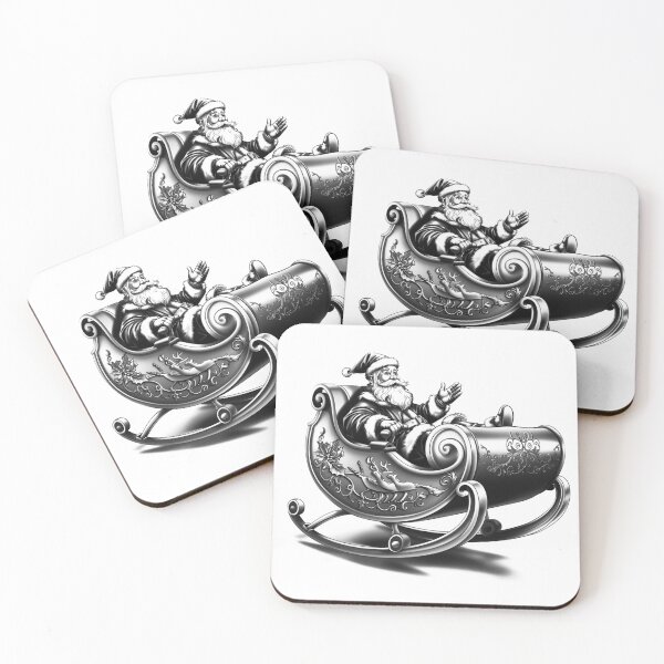 Item preview, Santa in Sleigh – Ornate Vintage Black and White Christmas Illustration designed and sold by inkoutninja.