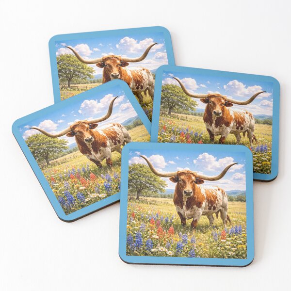 Item preview, Longhorn in Texas Meadow - Wildflower Prairie designed and sold by Myra365Art.