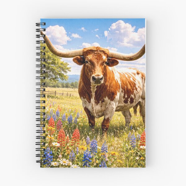 Item preview, Longhorn in Texas Meadow - Wildflower Prairie designed and sold by Myra365Art.