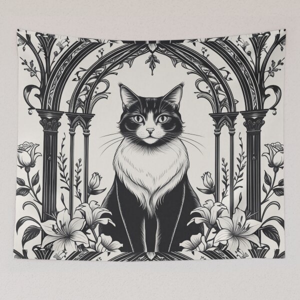 Item preview, Black & White Gothic Tuxedo Cat – Ornamental Cathedral Frame designed and sold by LEO'S CREATURE　れおずくりーちゃー.