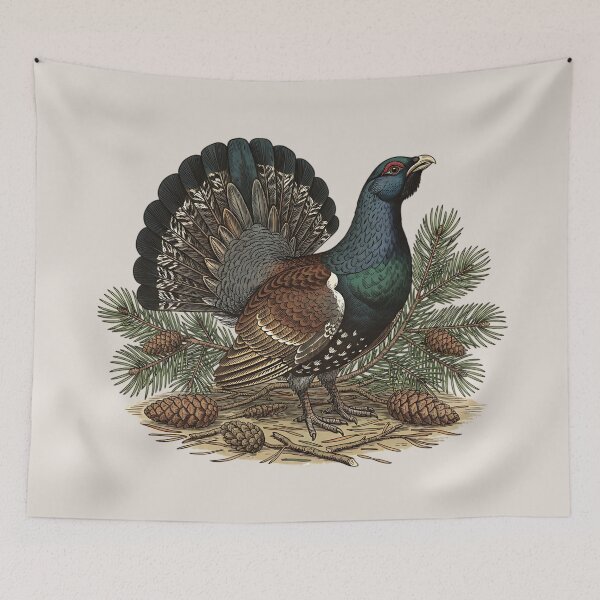 Item preview, Capercaillie Pine Forest Vintage Wildlife Art designed and sold by BirdsnStuff.