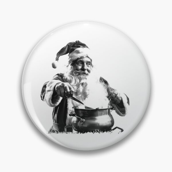 Artikelvorschau, Der Weihnachtsmann kocht das Weihnachtsessen – Schwarz-Weiß-Weihnachtsillustration entworfen und verkauft von inkoutninja.