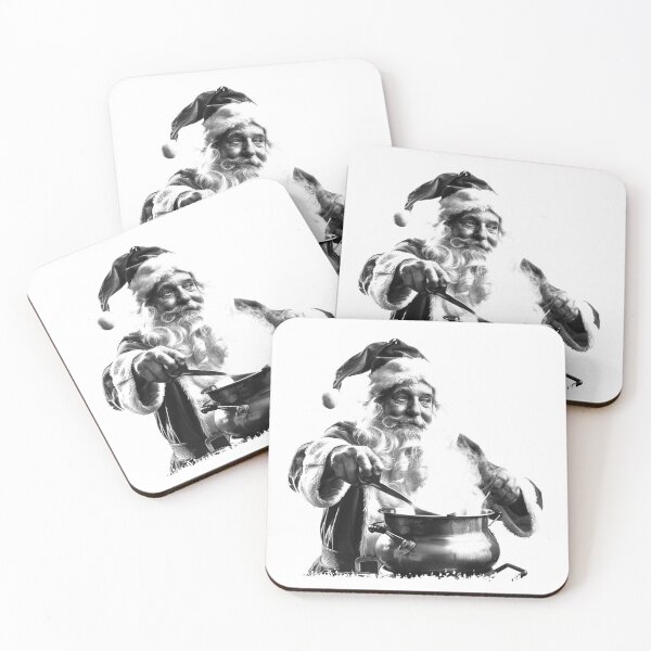 Item preview, Santa Cooking Christmas Dinner – Black and White Holiday Illustration designed and sold by inkoutninja.