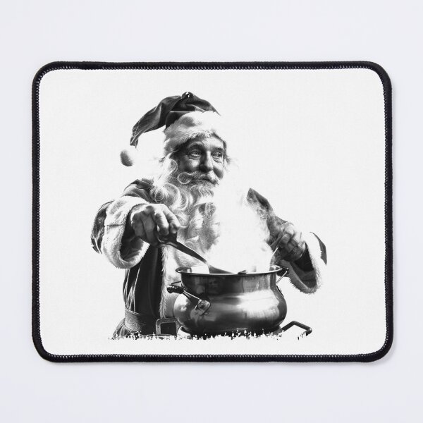 Item preview, Santa Cooking Christmas Dinner – Black and White Holiday Illustration designed and sold by inkoutninja.