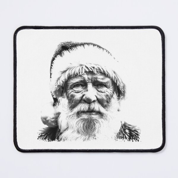 Item preview, Santa Portrait Close-Up – Dramatic Black and White Christmas Illustration designed and sold by inkoutninja.